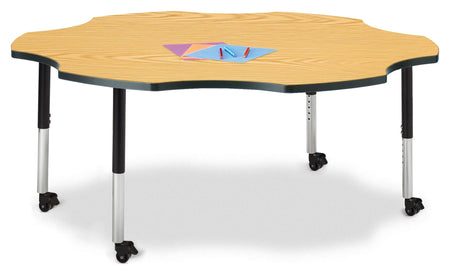 Berries® Six Leaf Activity Table - 60", Mobile - Oak/Black/Black