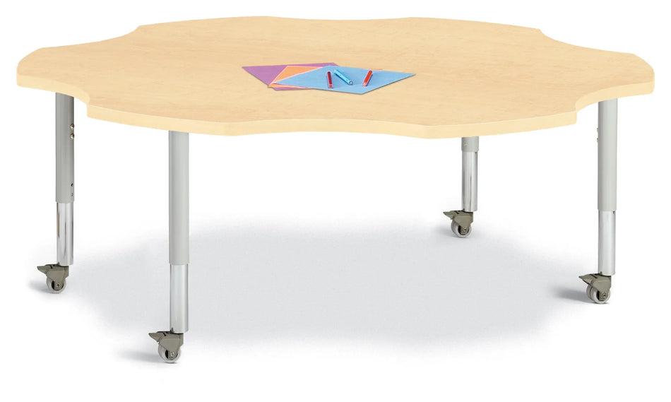 Berries® Six Leaf Activity Table - 60", Mobile - Maple/Maple/Gray