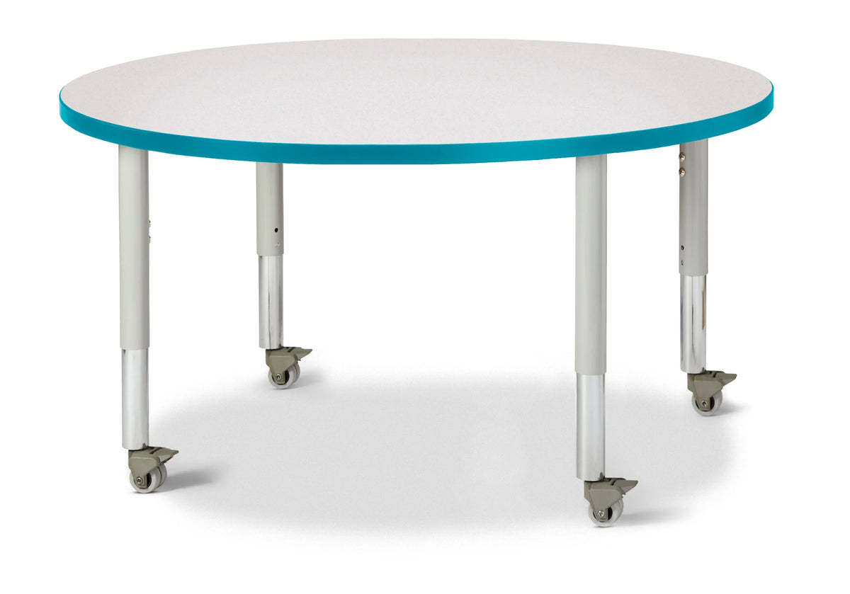 Berries® Round Activity Table - 42" Diameter, Mobile - Freckled Gray/Teal/Gray