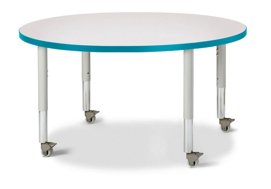 Berries® Round Activity Table - 42" Diameter, Mobile - Freckled Gray/Teal/Gray