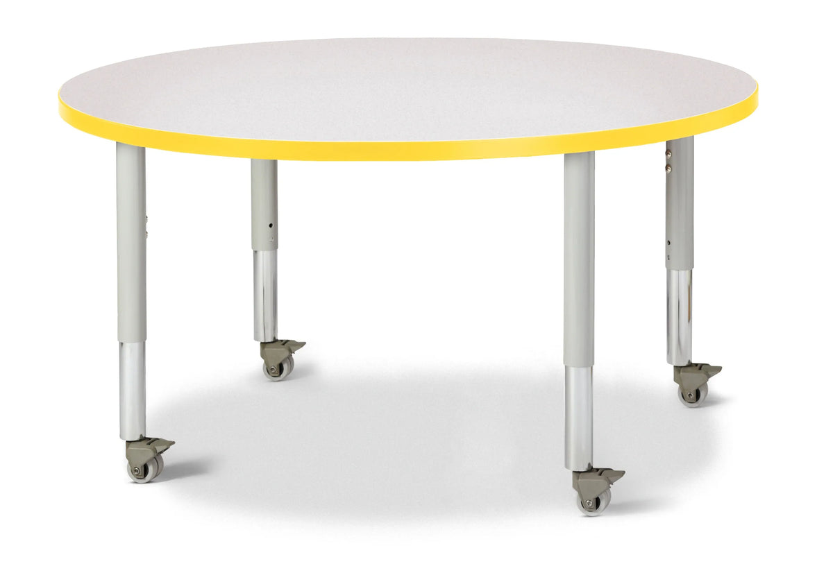 Berries® Round Activity Table - 42" Diameter, Mobile - Freckled Gray/Yellow/Gray