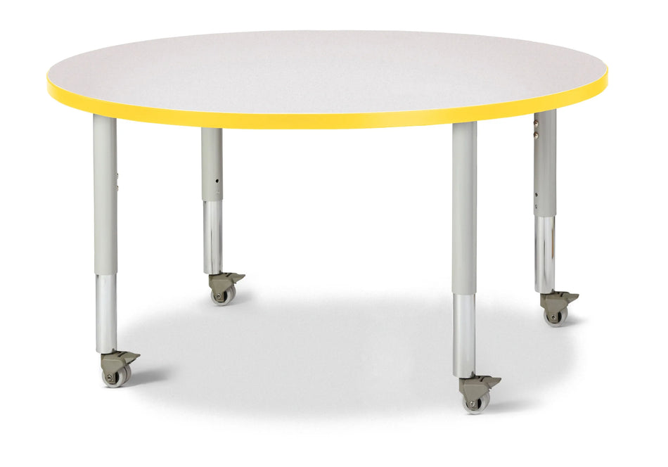 Berries® Round Activity Table - 42" Diameter, Mobile - Freckled Gray/Yellow/Gray