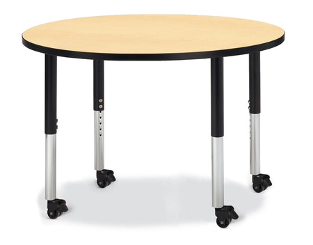 Berries® Round Activity Table - 42" Diameter, Mobile - Maple/Black/Black