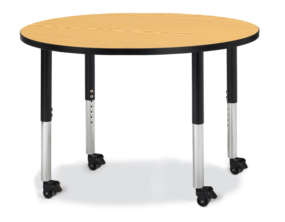 Berries® Round Activity Table - 42" Diameter, Mobile - Oak/Black/Black