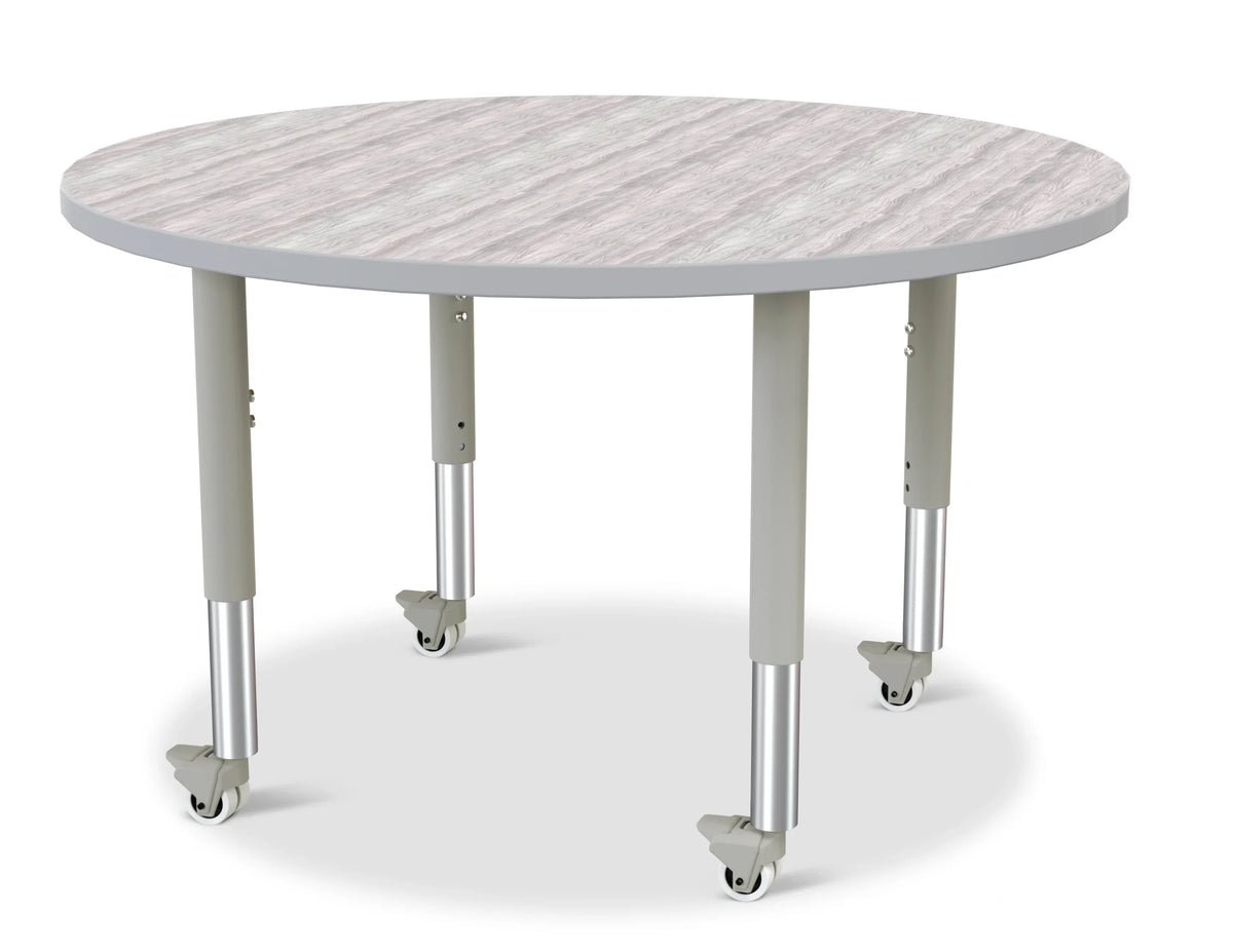 Berries® Round Activity Table - 42" Diameter, Mobile - Driftwood Gray/Gray/Gray