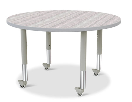 Berries® Round Activity Table - 42" Diameter, Mobile - Driftwood Gray/Gray/Gray