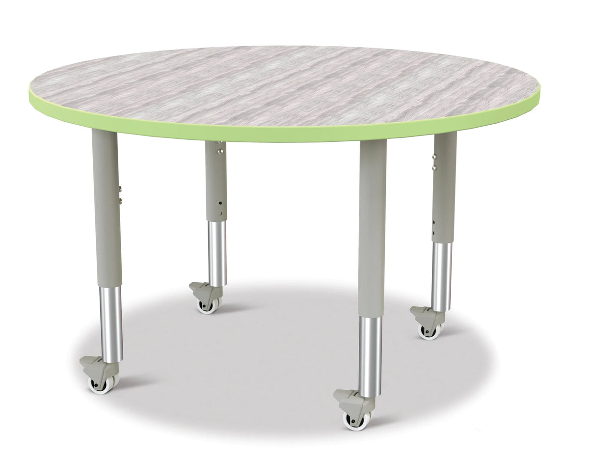 Berries® Round Activity Table - 42" Diameter, Mobile - Driftwood Gray/Key Lime/Gray