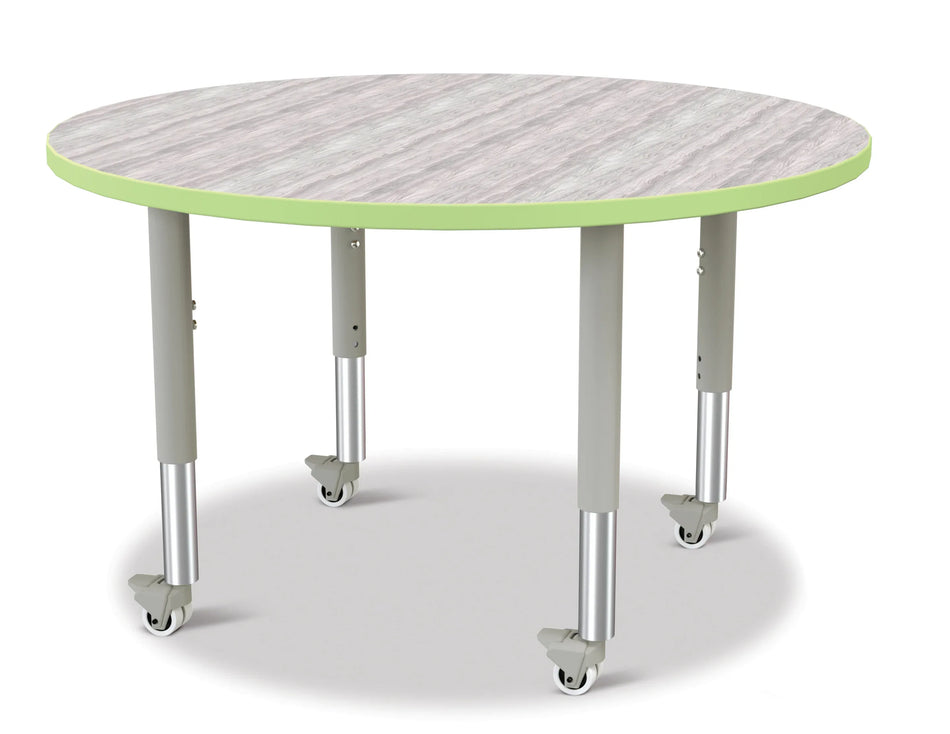 Berries® Round Activity Table - 42" Diameter, Mobile - Driftwood Gray/Key Lime/Gray