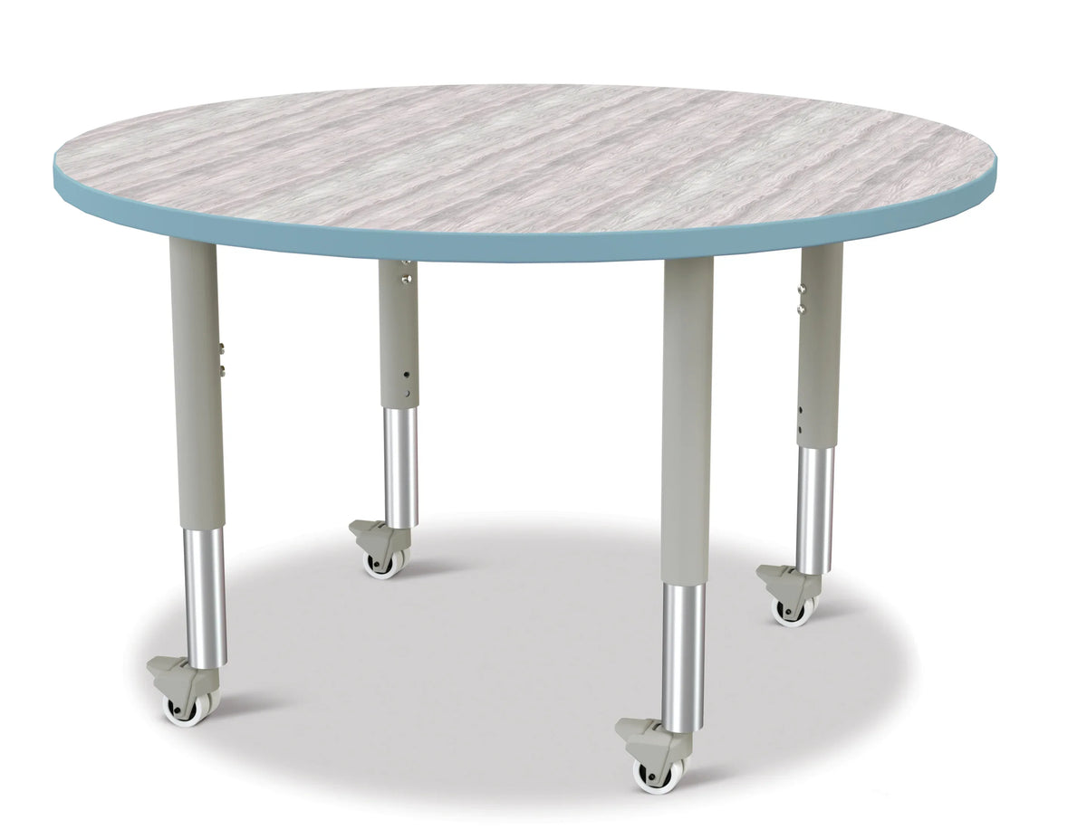Berries® Round Activity Table - 42" Diameter, Mobile - Driftwood Gray/Coastal Blue/Gray