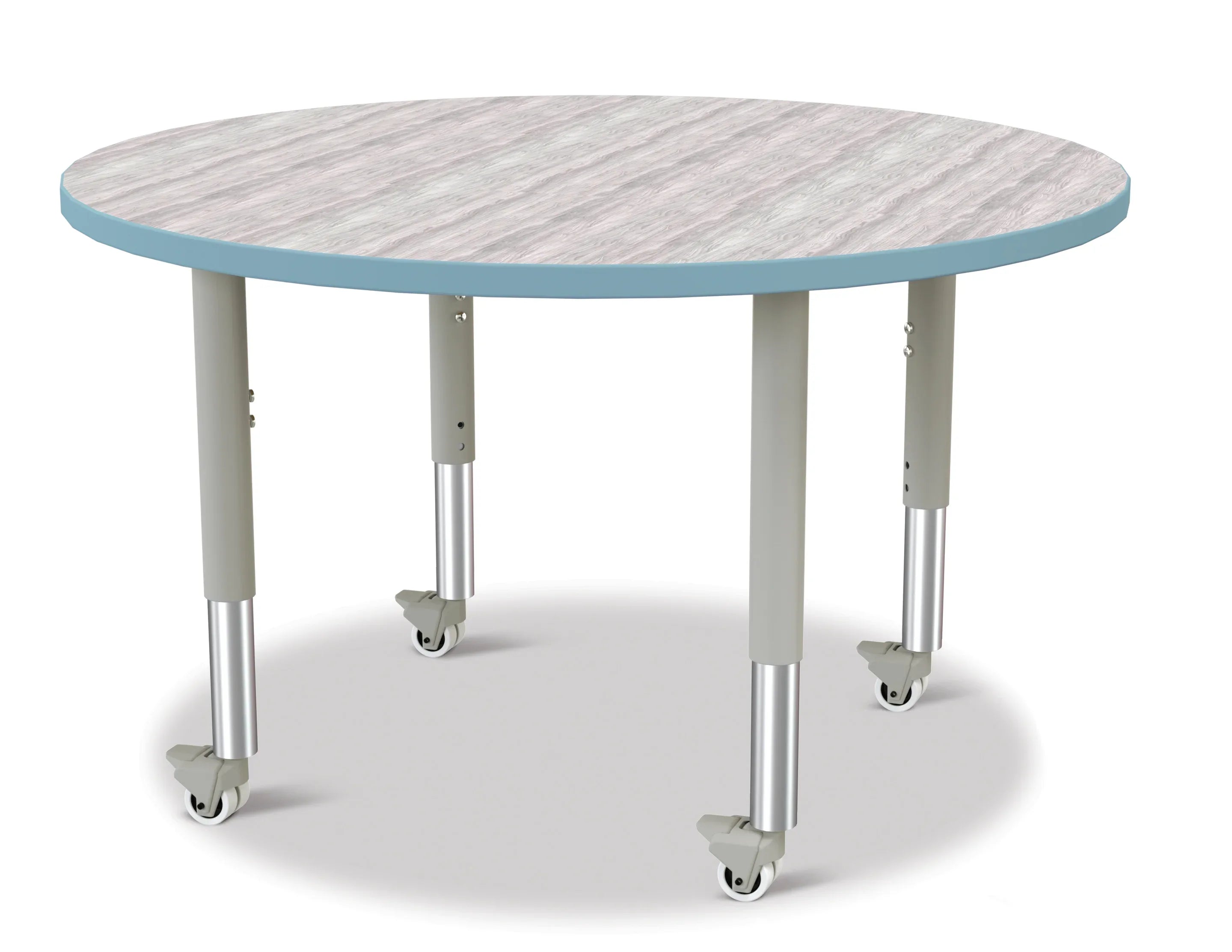 Berries® Round Activity Table - 42" Diameter, Mobile - Driftwood Gray/Coastal Blue/Gray