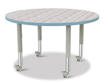 Berries® Round Activity Table - 42" Diameter, Mobile - Driftwood Gray/Coastal Blue/Gray