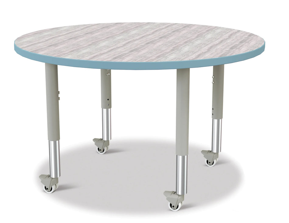 Berries® Round Activity Table - 42" Diameter, Mobile - Driftwood Gray/Coastal Blue/Gray