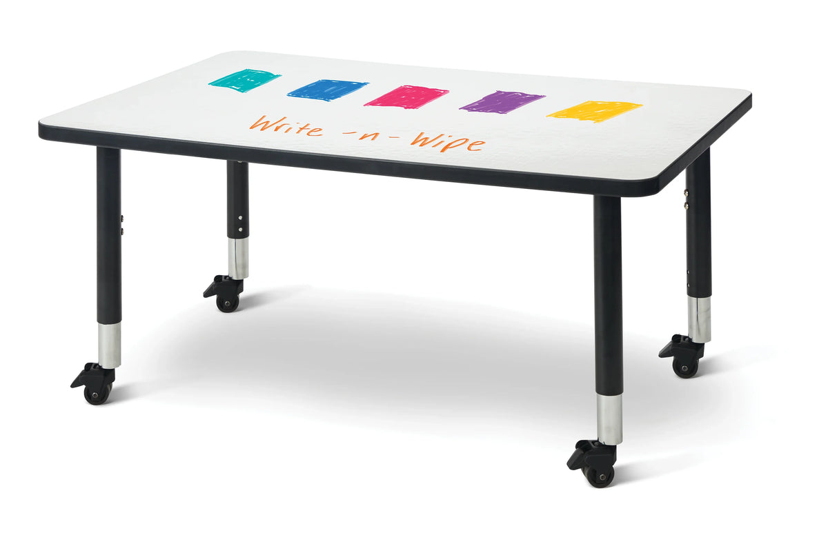 Berries® Rectangle Dry Erase Table - 30" x 48", Mobile - Write-n-Wipe/Black/Black