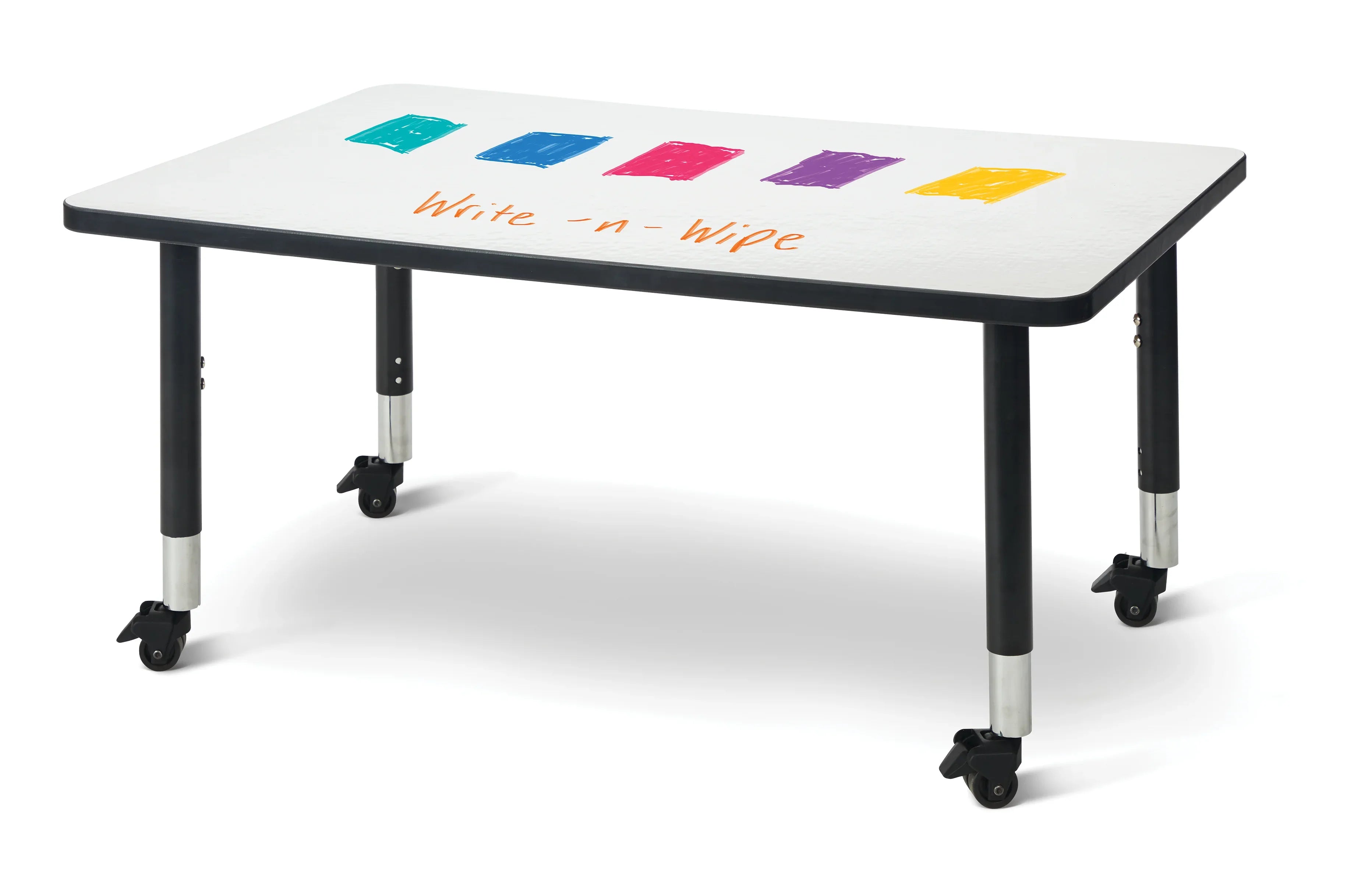 Berries® Rectangle Dry Erase Table - 30" x 48", Mobile - Write-n-Wipe/Black/Black