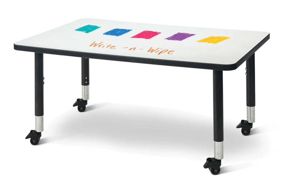 Berries® Rectangle Dry Erase Table - 30" x 48", Mobile - Write-n-Wipe/Black/Black