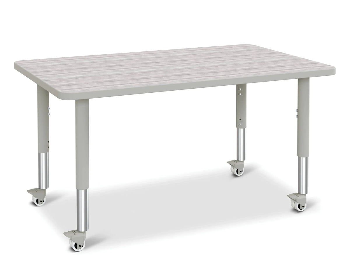 Berries® Rectangle Activity Table - 30" X 48", Mobile - Driftwood Gray/Gray/Gray