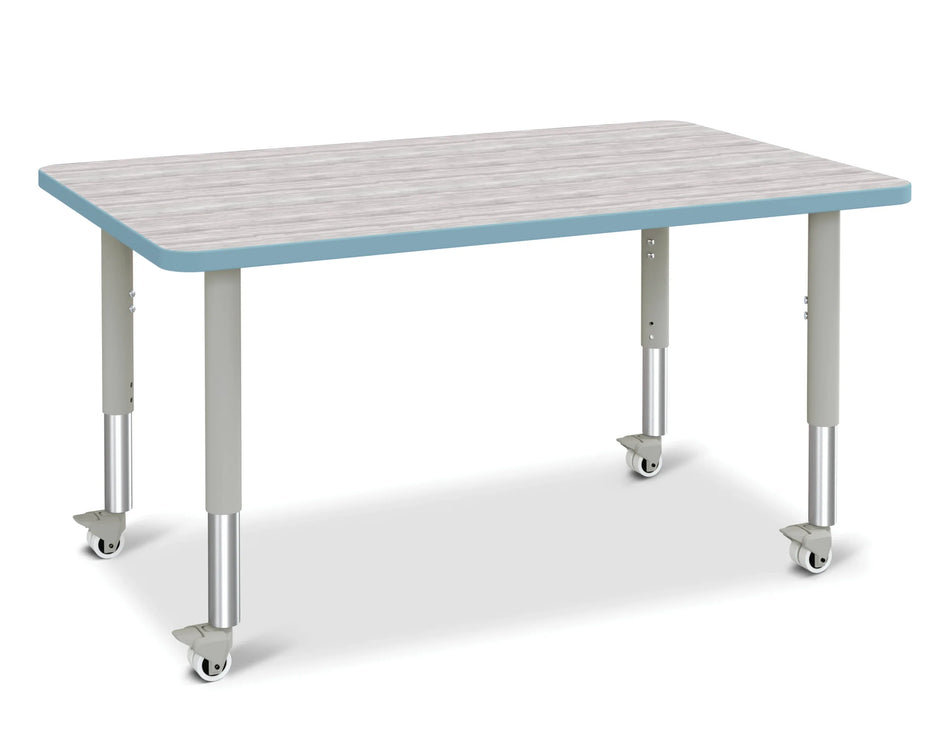 Berries® Rectangle Activity Table - 30" X 48", Mobile - Driftwood Gray/Coastal Blue/Gray