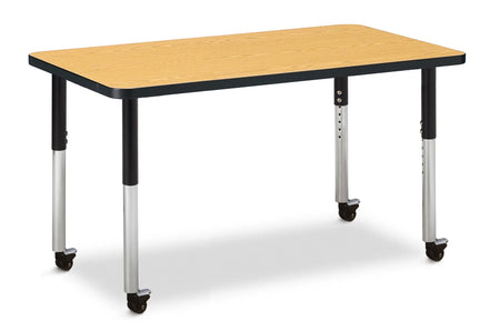 Berries® Rectangle Activity Table - 24" X 36", Mobile - Oak/Black/Black