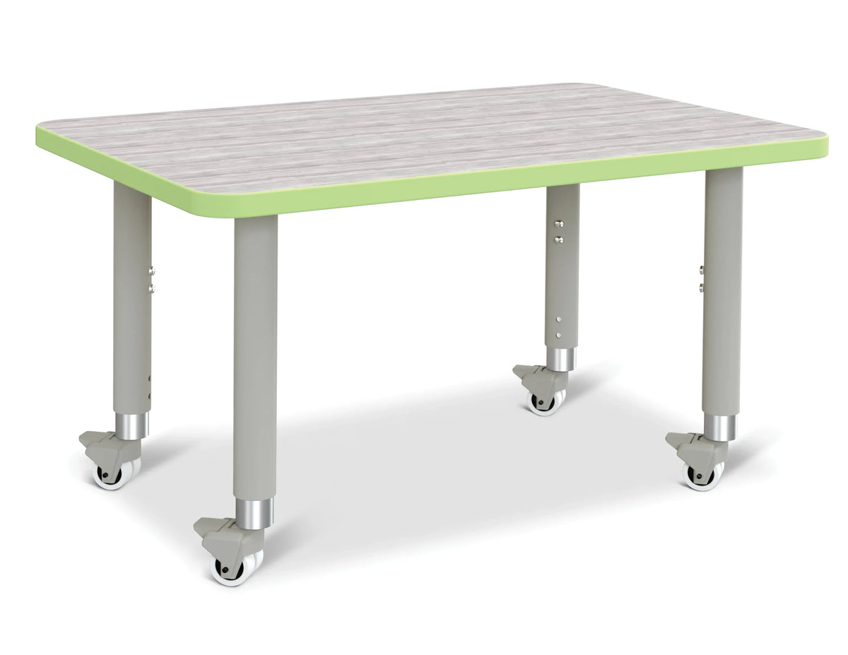 Berries® Rectangle Activity Table - 24" X 36", Mobile - Driftwood Gray/Key Lime/Gray