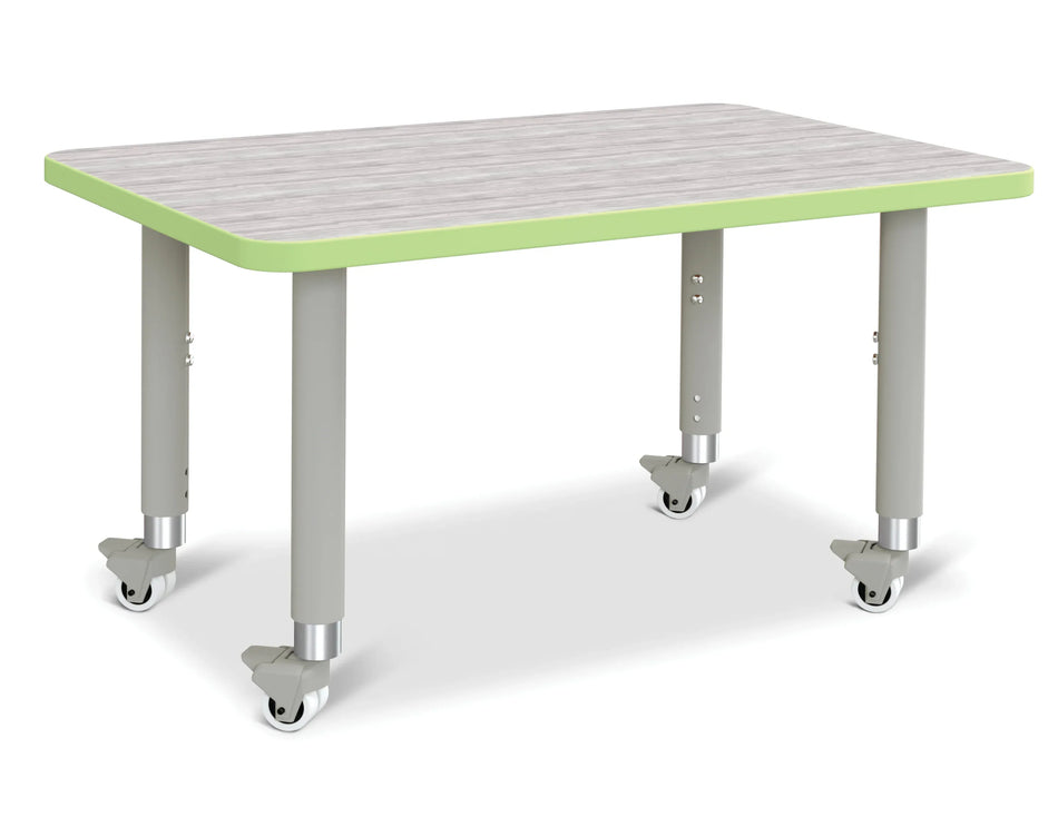 Berries® Rectangle Activity Table - 24" X 36", Mobile - Driftwood Gray/Key Lime/Gray