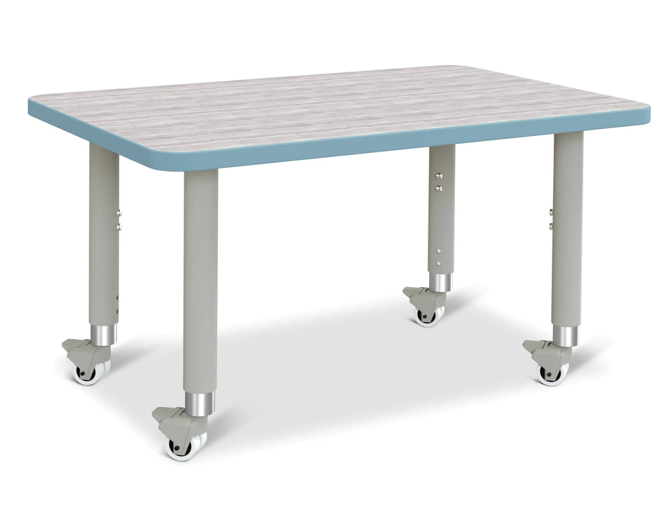 Berries® Rectangle Activity Table - 24" X 36", Mobile - Driftwood Gray/Coastal Blue/Gray