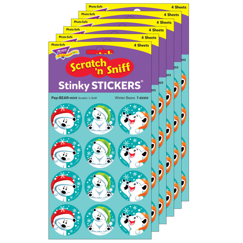 Winter Bears/PepBEARmint Stinky Stickers&reg;, 48 Per Pack, 6 Packs
