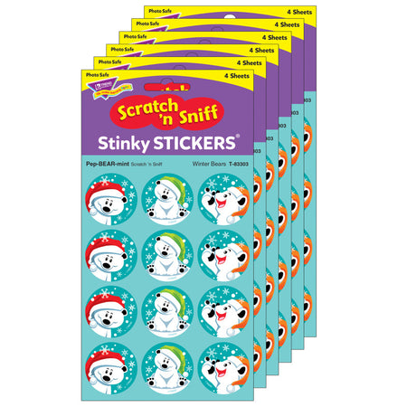 Winter Bears/PepBEARmint Stinky Stickers&reg;, 48 Per Pack, 6 Packs