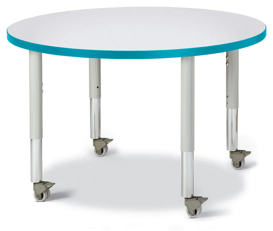 Berries® Round Activity Table - 36" Diameter, Mobile - Freckled Gray/Teal/Gray