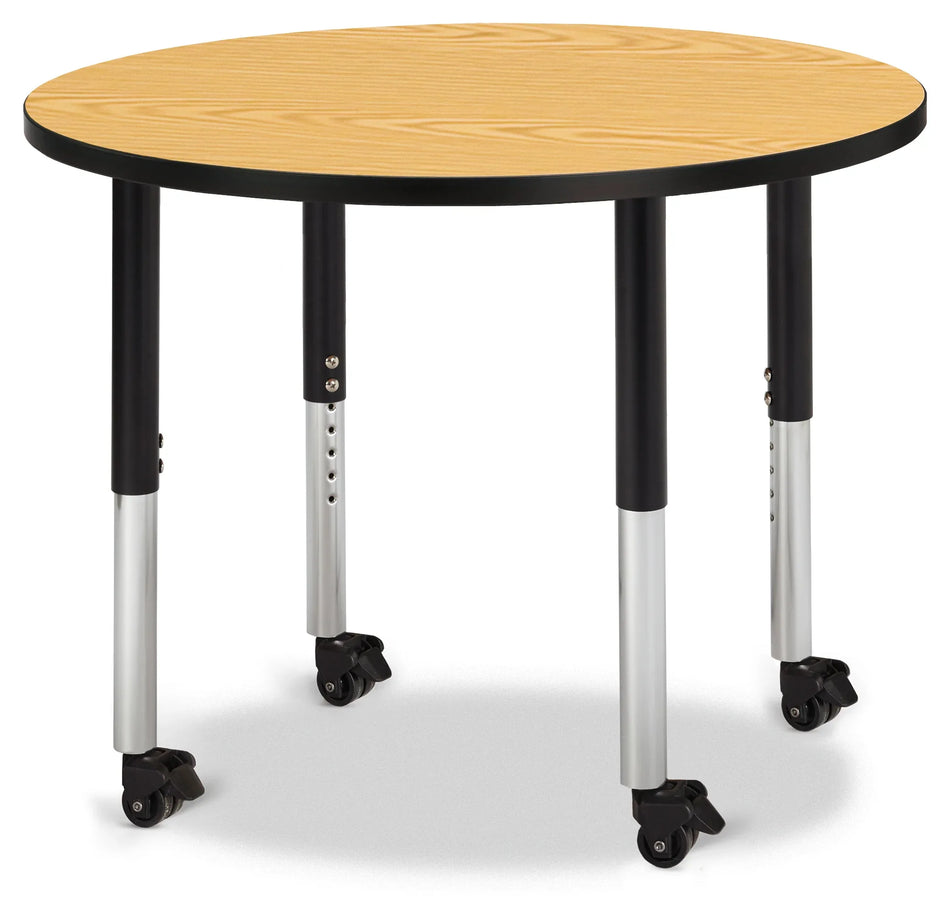 Berries® Round Activity Table - 36" Diameter, Mobile - Oak/Black/Black