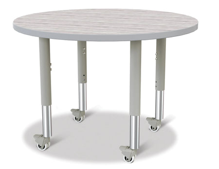 Berries® Round Activity Table - 36" Diameter, Mobile - Driftwood Gray/Gray/Gray