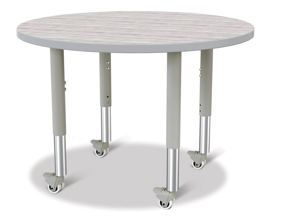 Berries® Round Activity Table - 36" Diameter, Mobile - Driftwood Gray/Gray/Gray
