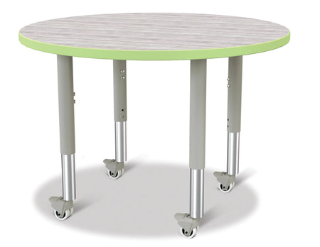 Berries® Round Activity Table - 36" Diameter, Mobile - Driftwood Gray/Key Lime/Gray