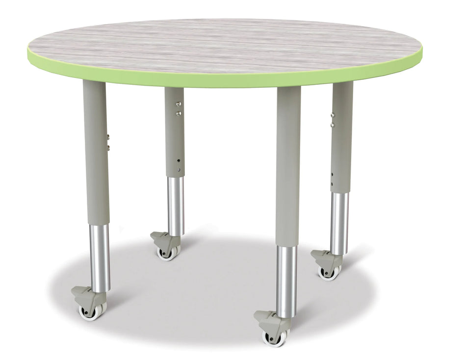 Berries® Round Activity Table - 36" Diameter, Mobile - Driftwood Gray/Key Lime/Gray