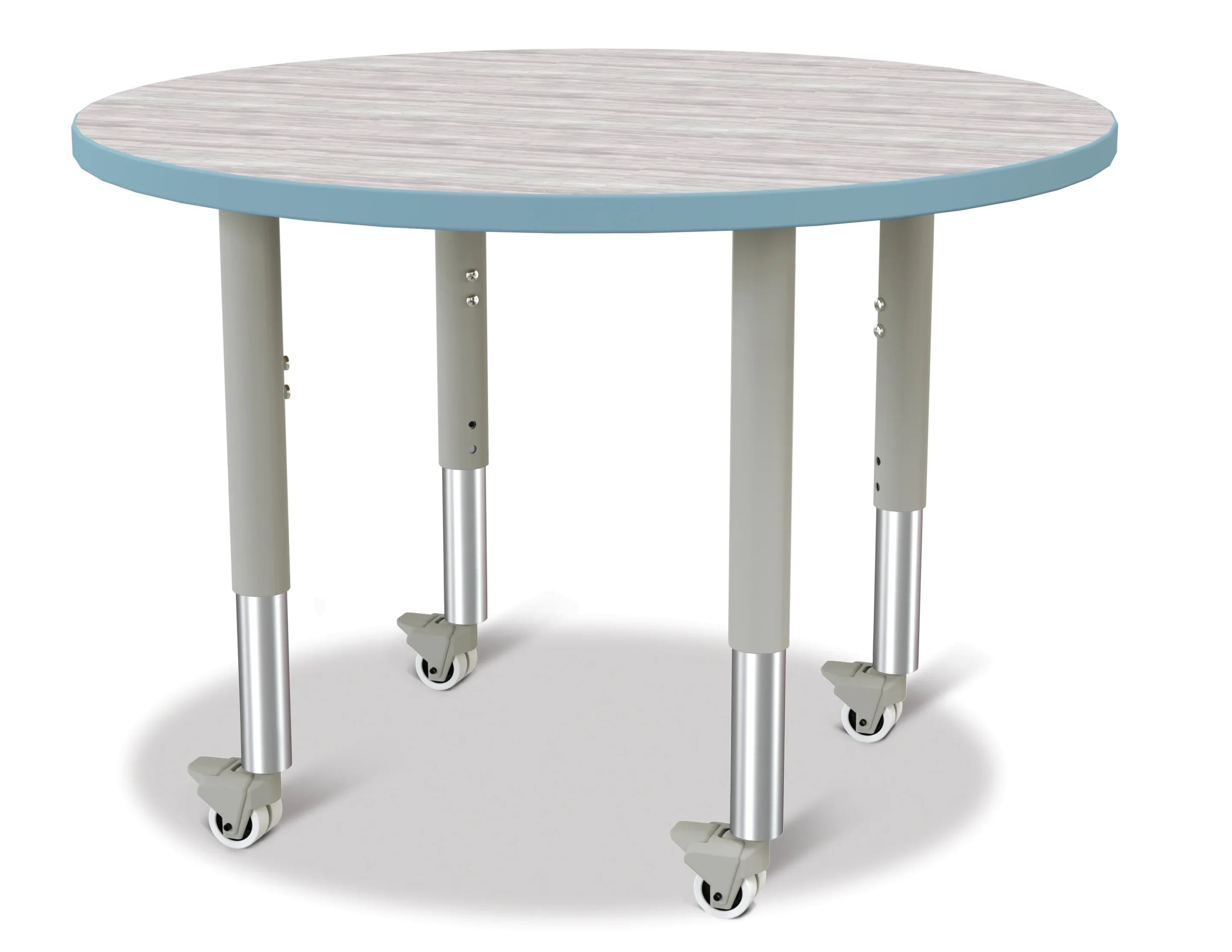 Berries® Round Activity Table - 36" Diameter, Mobile - Driftwood Gray/Coastal Blue/Gray