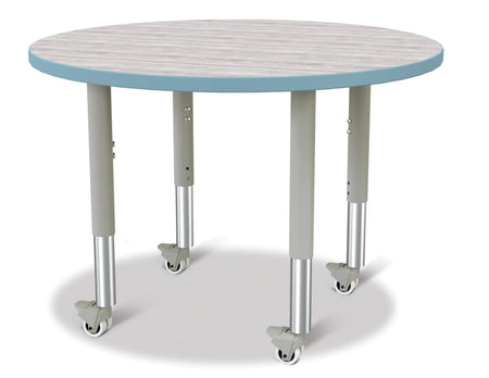 Berries® Round Activity Table - 36" Diameter, Mobile - Driftwood Gray/Coastal Blue/Gray