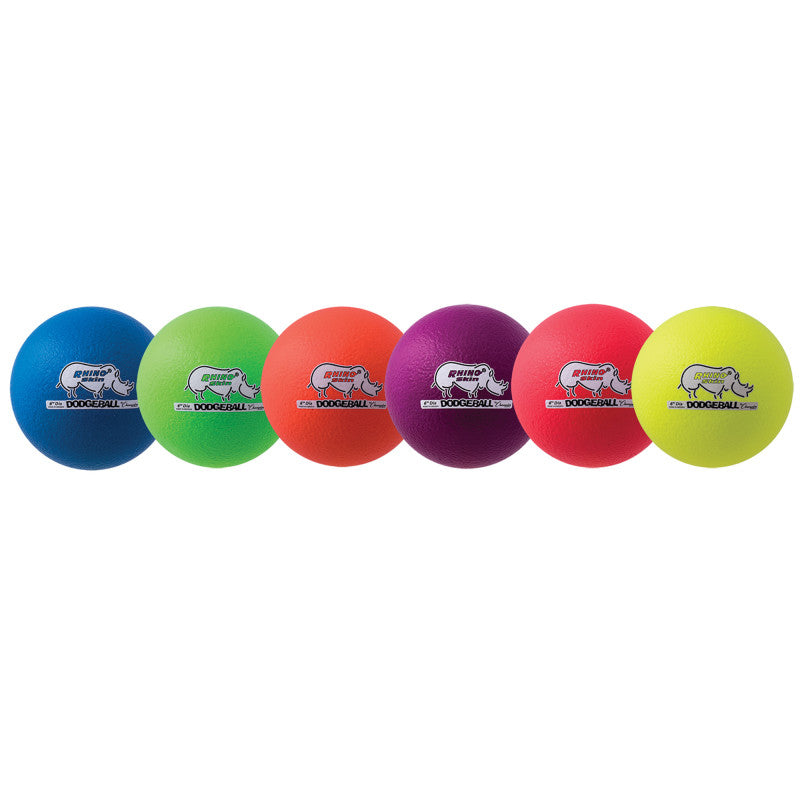 Rhino Skin&reg; 6-Inch Low Bounce Dodgeball Set, Assorted Neon Colors, Set of 6