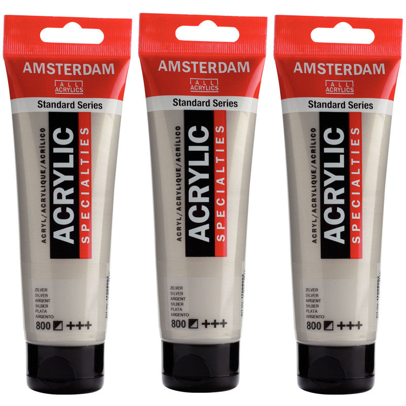 Standard Acrylic Paint, 120ml, Silver 800, Pack of 3