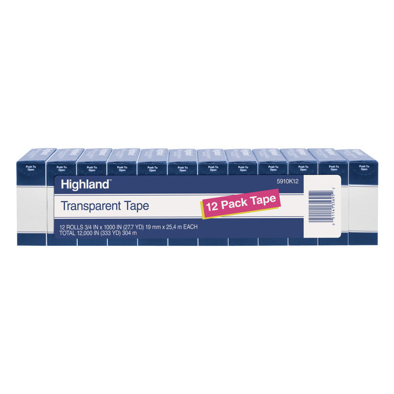 Transparent Film Tape, 0.75 Inch x 83.33 ft, Clear, 12 Rolls