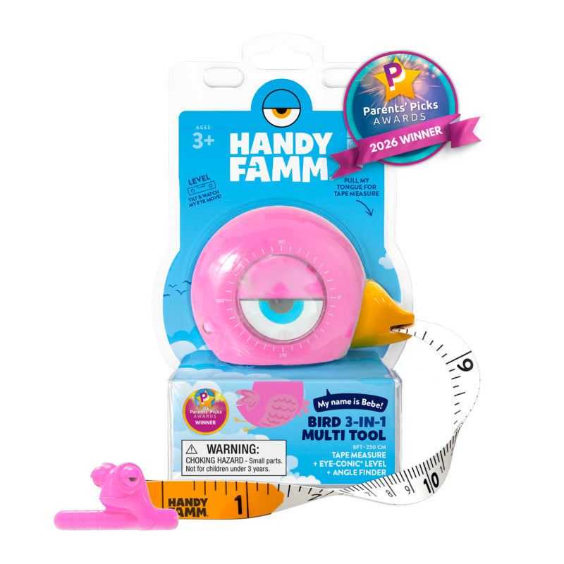 Bebe the Birdâ¢ 3-in-1 Kids Pink Tape Measure â 8 ft Measuring Tool with Level & Angle Finder, STEM Learning Tool for Kids Ages 3+
