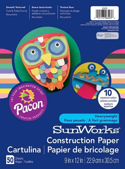 SunWorks® Construction Paper, 9" x 12", Multi-color Assortment, 50/pkg.