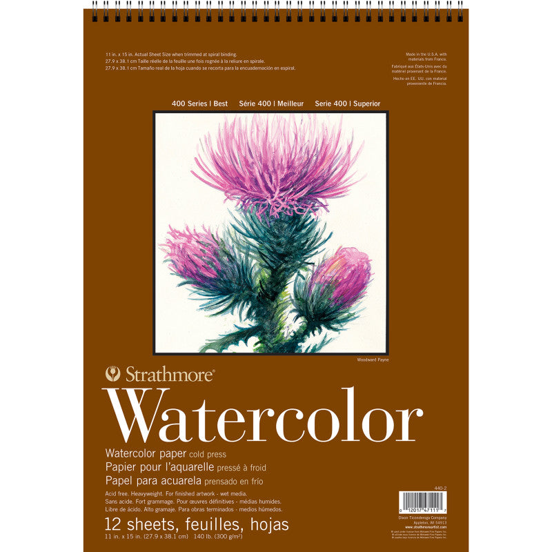 400 Series Watercolor Pad, Top Wire Binding, 12 Sheet, 11x15 inch, 1 Count