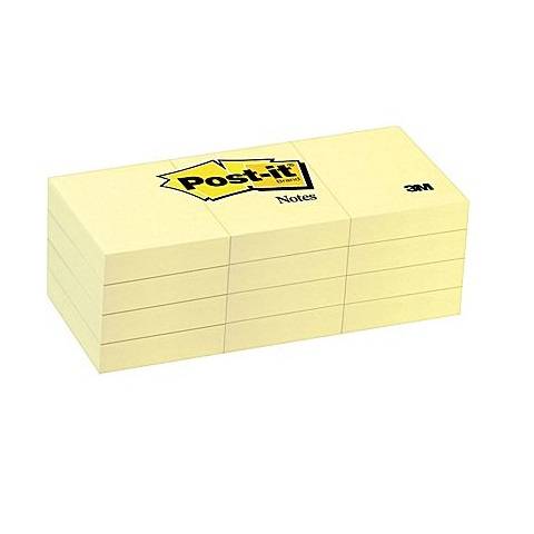 Post-it Notes, 1 3/8" x 1 7/8", Canary Yellow, 12 Pads/Pack ,653-YW