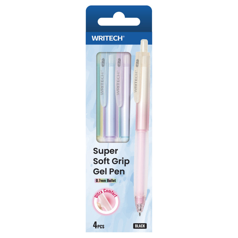 Super Soft Grip Retractable Gel Pens, Black Ink, 0.7 mm, 4 Count