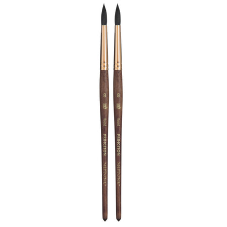 Neptune Round Brush, Synthetic Bristles, Short Handle Watercolor Paintbrush, Dark Wood, Size 8, Pack of 2