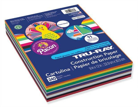 Pacon Tru-Ray Sulphite Smart Stack Construction Paper, Assorted Colors, 9-Inches by 12-Inches, 240-Count, 6586