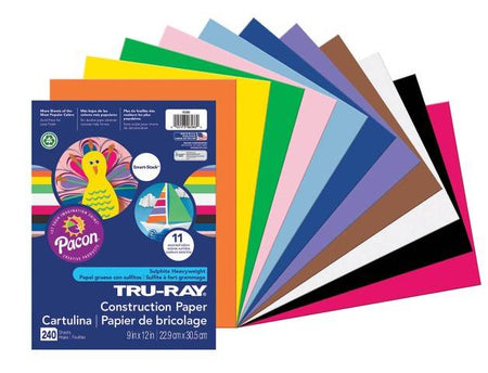 Pacon Tru-Ray Sulphite Smart Stack Construction Paper, Assorted Colors, 9-Inches by 12-Inches, 240-Count, 6586