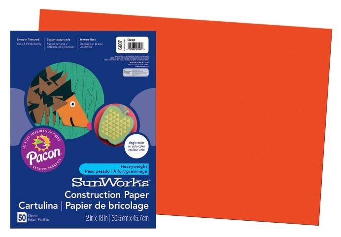 Pacon Construction Paper 12" x 18" 50 Sheets Per Pack Orange