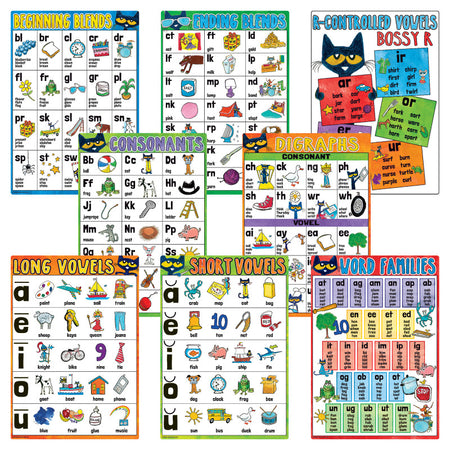 Pete the Cat Phonics Small Poster Pack, 11" x 15-3/4", Pack of 8
