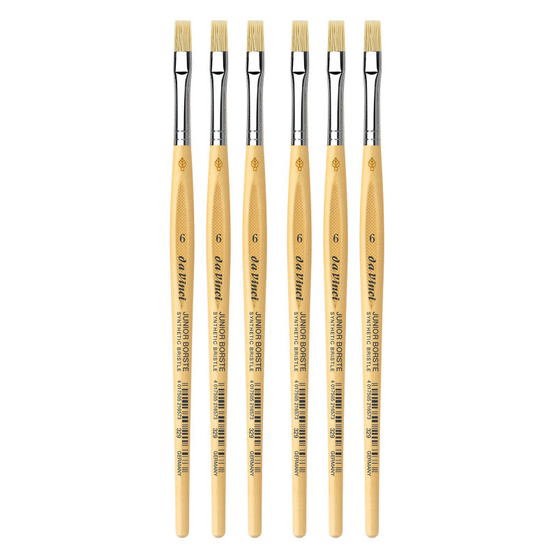 JUNIOR BORSTE Synthetic Student Brush, Synthetic, Tempera, Flat, Series 329, Size 6, Pack of 6