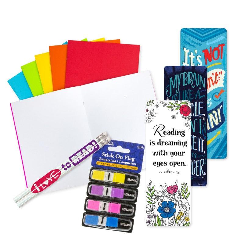 Book Club Activity Kit, Reading Discussion & Reflection Supplies with Bookmarks, Flags, Blank Books & Pencils
